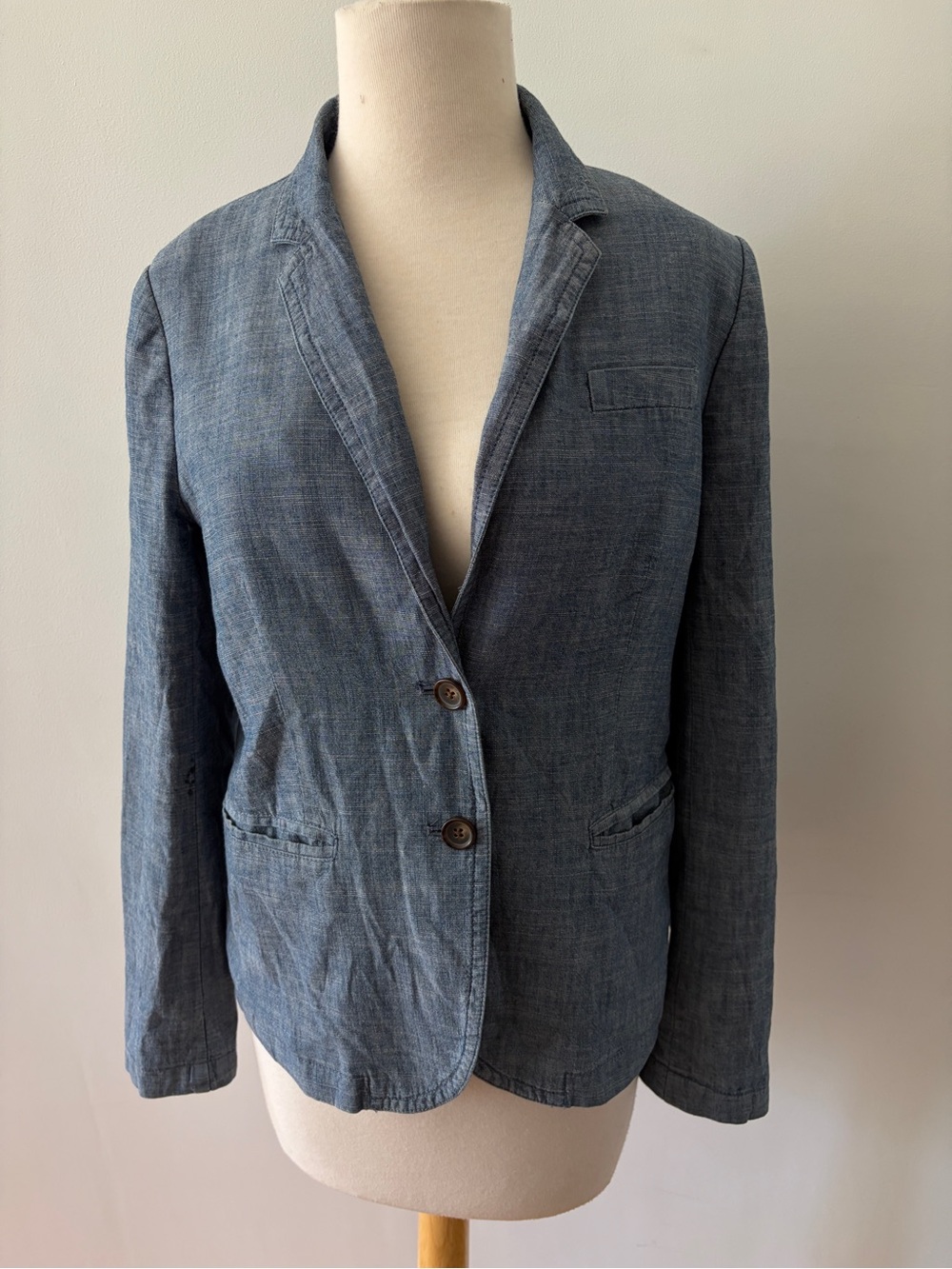 J. Crew Denim-Textured Blue Two-Button Blazer